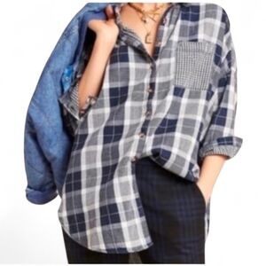NWT PILCRO AND THE LETTERPRESS X ANTHROPOLOGIE The Bo Boyfriend Plaid Top - XS